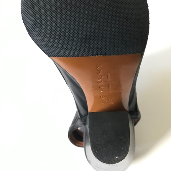 Givenchy Peep Toe Booties Boots 37.5 Black Leather - Picture 5 of 16